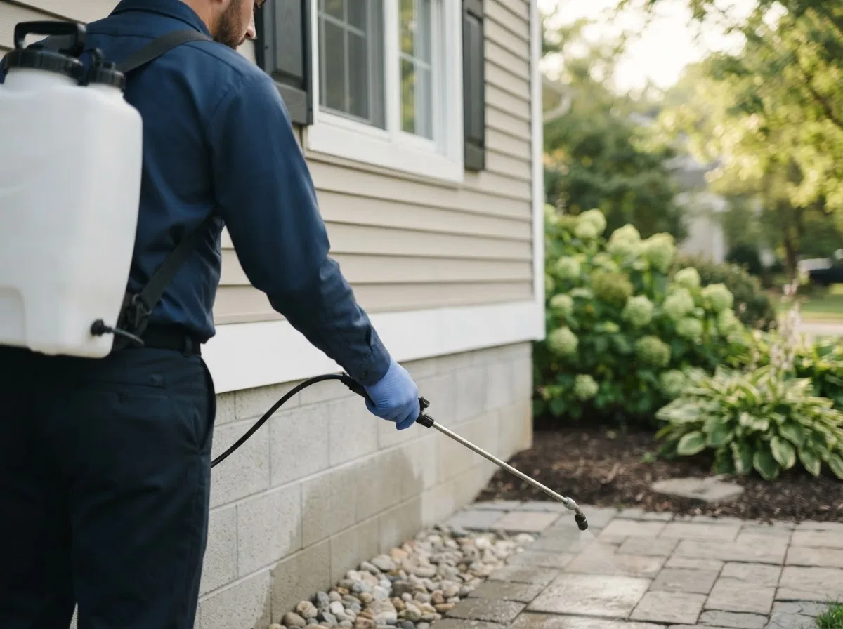 Pest control technician inspecting a home in Bluffton, MN